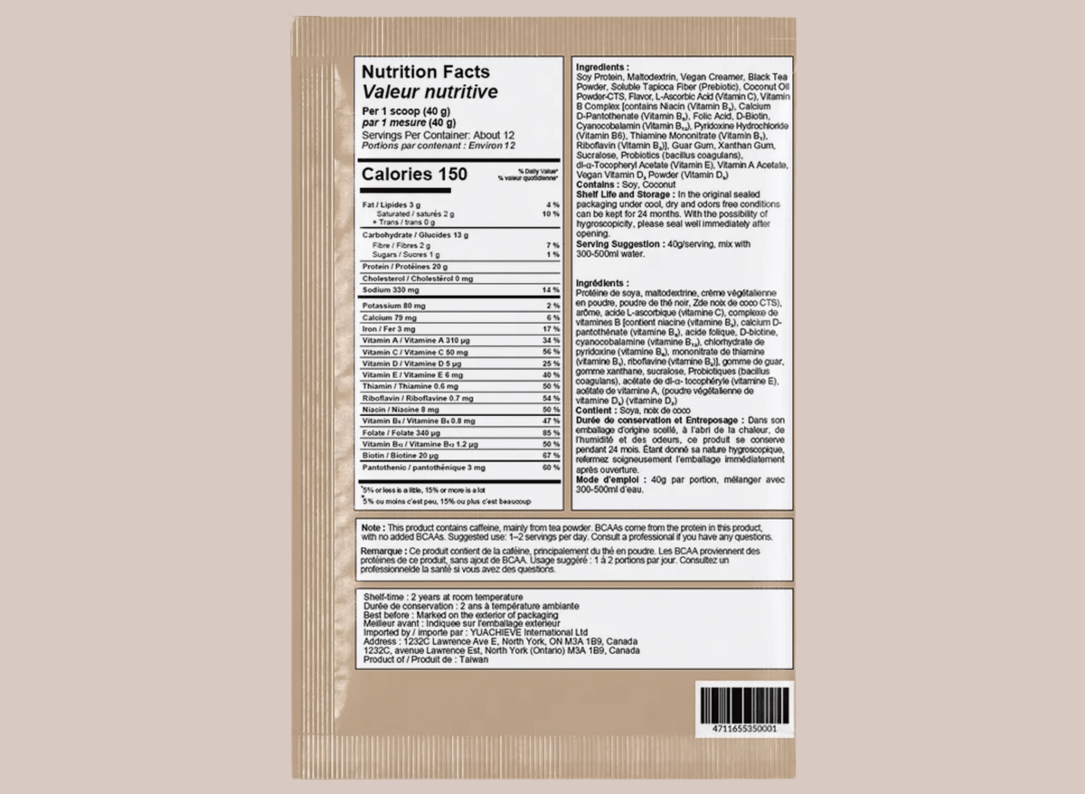 YuAchieve Vegan Soy Protein Powder, Milk Tea Flavor, 40g / Sachet - YuAchieve™-YuAchieve™